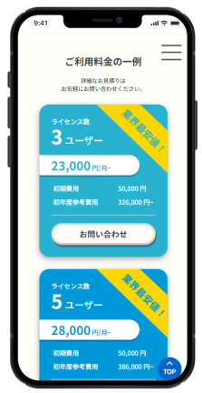 弥生会計・弥生販売 e-cloudスマホ版のホームページデザイン